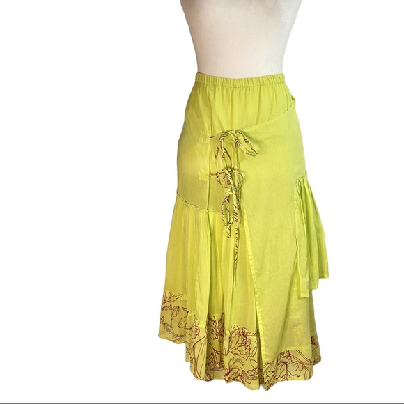 Jacques Ruc 2 Piece Chartreuse Maroon Floral Gauzy Layered Oversized Dress - Picture 6 of 16